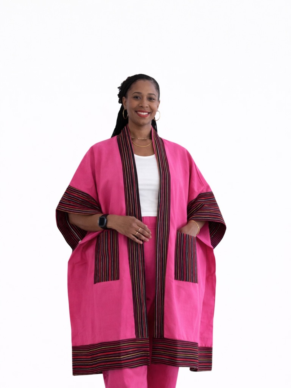 Hot pink Kimono Pants Set in African Print (ankara & Aso oke)
